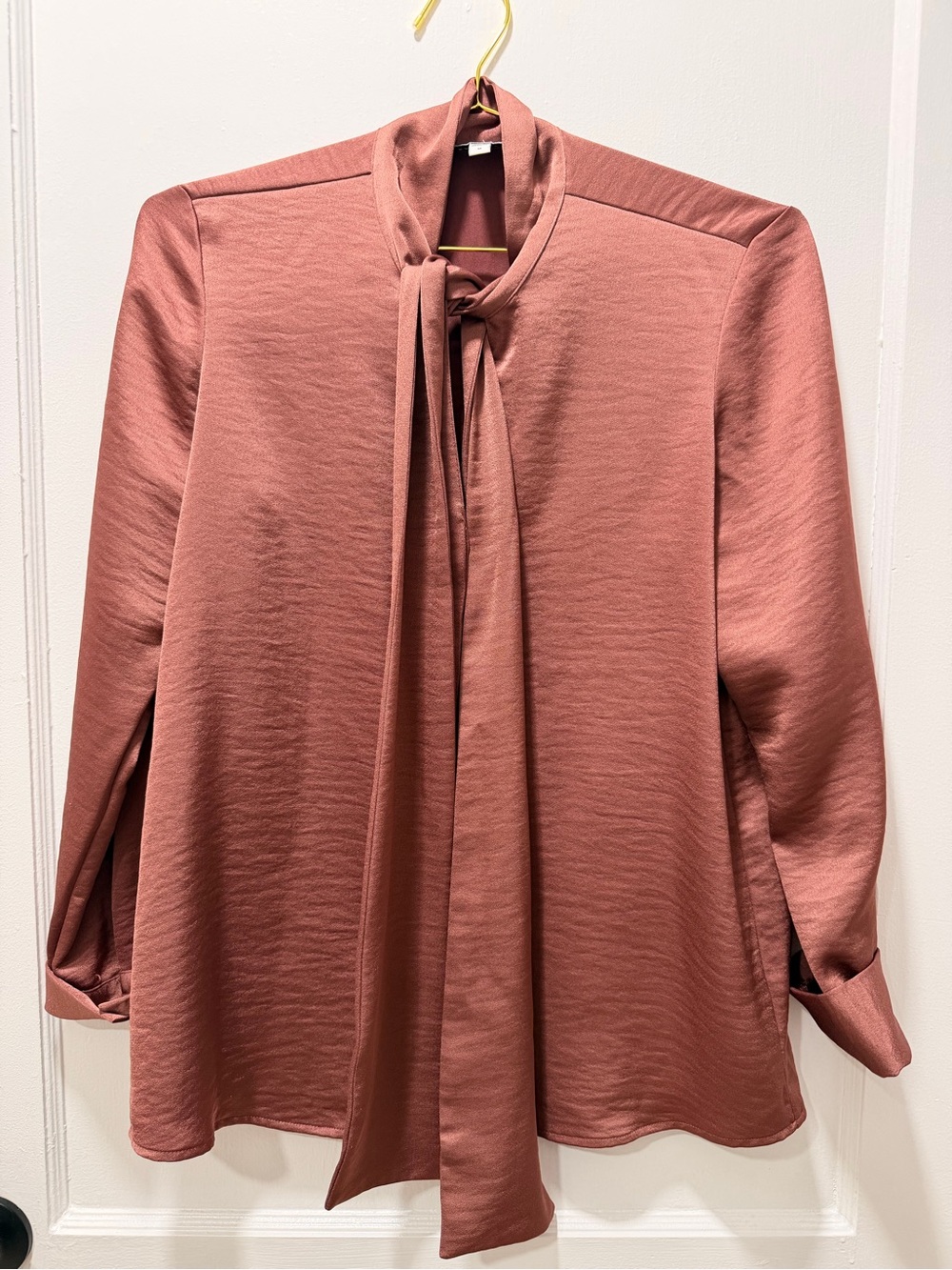 Express Long Sleeve Tie-Neck Dress in Dusty Rose